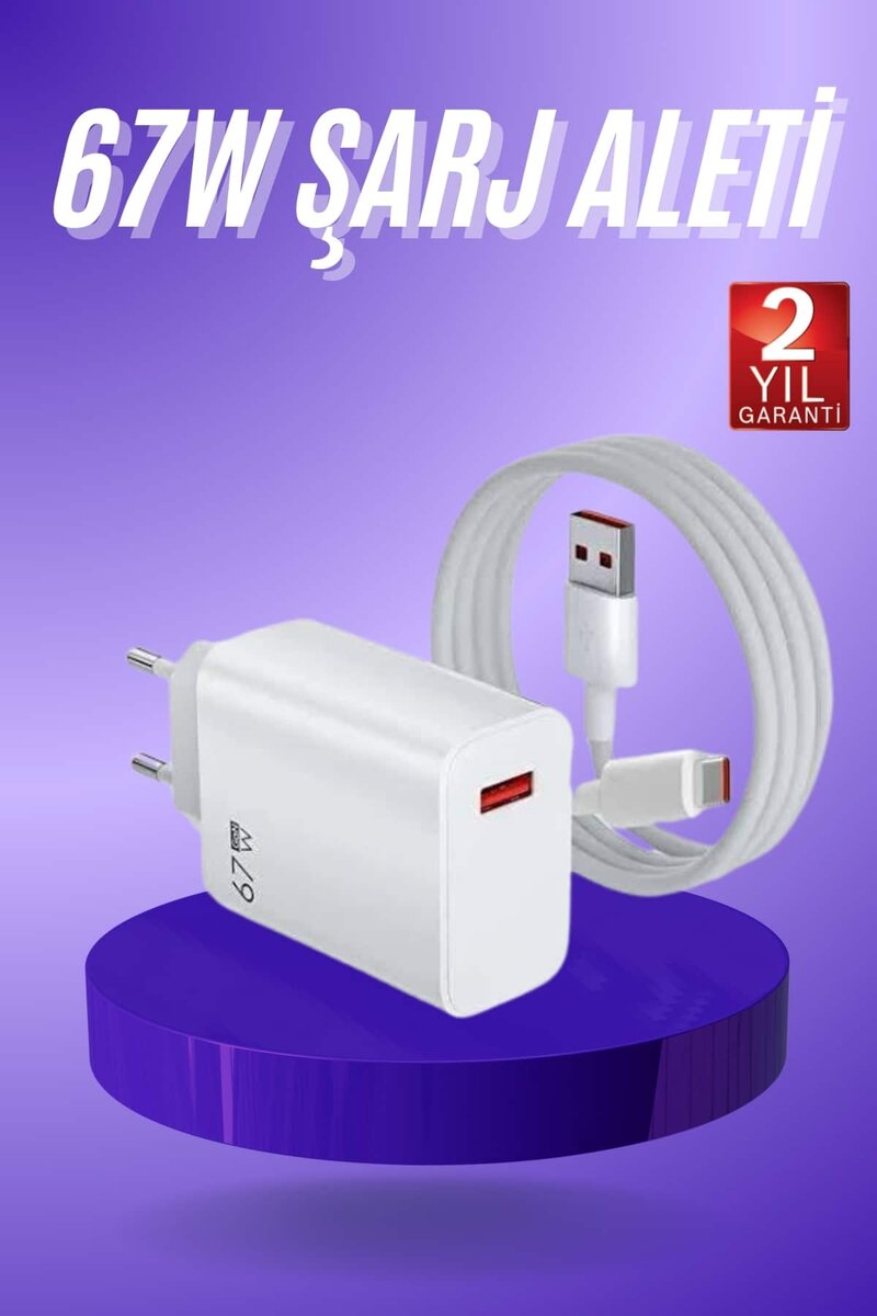 Beyaz Ultra Plus Hızlı Şarj Seti Şarj Adaptörü ve Kablosu 67W 1 Beyaz Ultra Plus Hızlı Şarj Seti Şarj Adaptörü ve Kablosu 67W