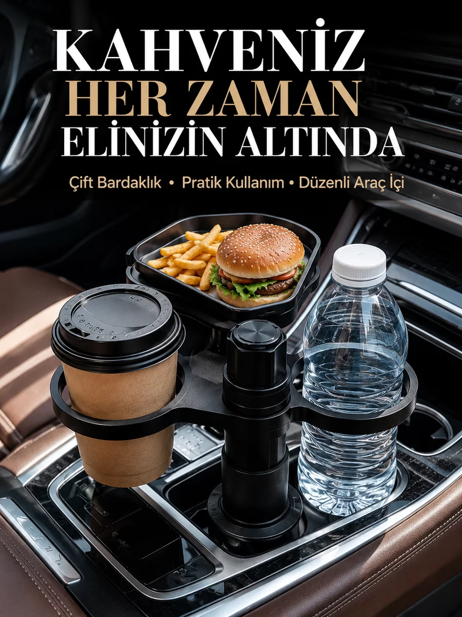 Otomobil İçin Çift Bardak Tutucu ve Çok Amaçlı Organizer 1 Otomobil İçin Çift Bardak Tutucu ve Çok Amaçlı Organizer