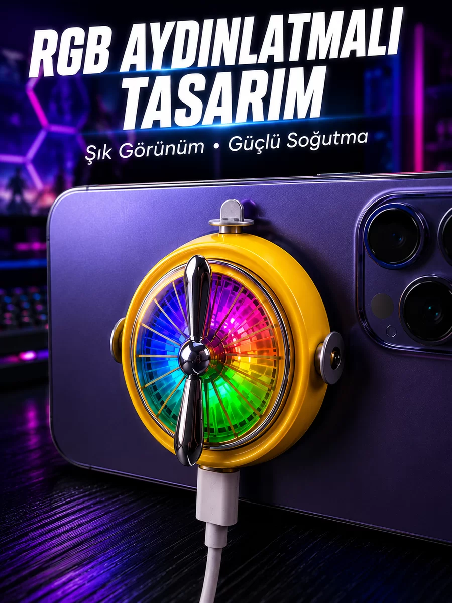 RGB Işıklı Manyetik Telefon Oyun Soğutucu Fan 1 RGB Işıklı Manyetik Telefon Oyun Soğutucu Fan