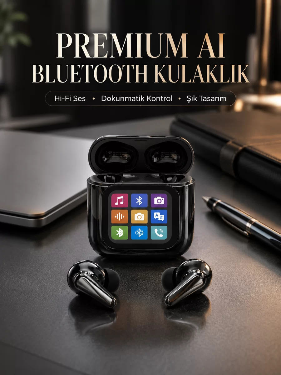 AI Destekli Dokunmatik Ekranlı Kablosuz Bluetooth Kulaklık 1 AI Destekli Dokunmatik Ekranlı Kablosuz Bluetooth Kulaklık