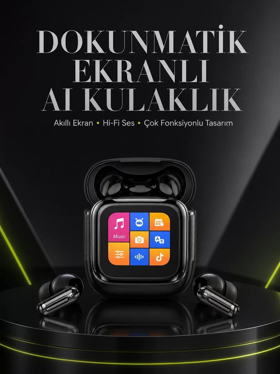 Yeni Nesil Dokunmatik Ekranlı AI Kablosuz Kulaklık 1 Yeni Nesil Dokunmatik Ekranlı AI Kablosuz Kulaklık