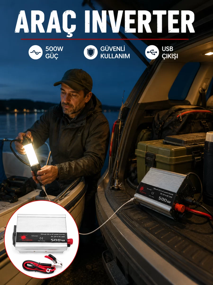 500W Araç İnverter Aküden Priz Dönüştürücü 1 500W Araç İnverter Aküden Priz Dönüştürücü
