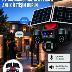 LED Projektörlü Sirenli Güneş Enerjili Akıllı Güvenlik Kamerası