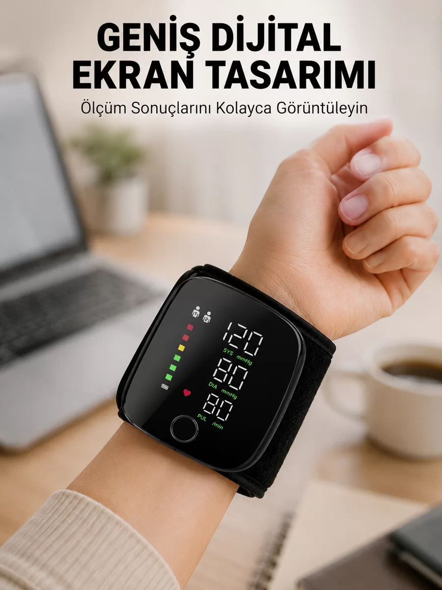 Evde Günlük Kullanıma Uygun Şarjlı Bilekten Tansiyon Ölçüm Cihazı 1 Evde Günlük Kullanıma Uygun Şarjlı Bilekten Tansiyon Ölçüm Cihazı