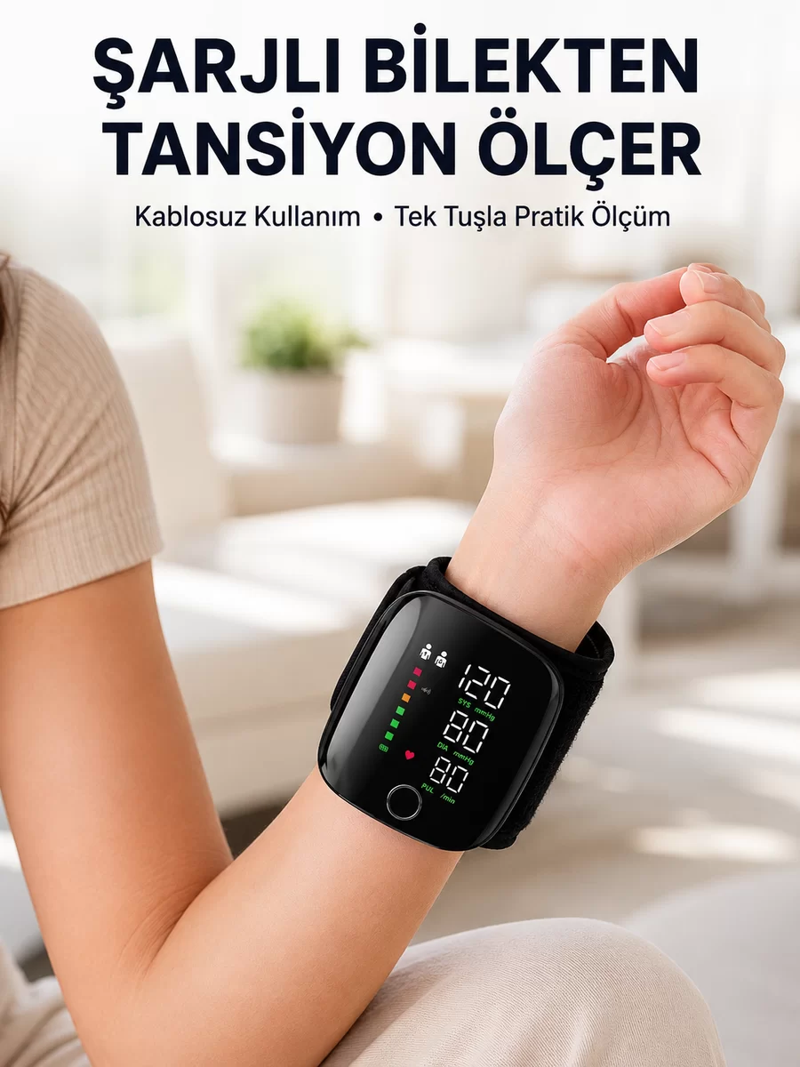 Otomatik Bilekten Tansiyon Ölçer Şarjlı Dijital Ölçüm Cihazı 1 Otomatik Bilekten Tansiyon Ölçer Şarjlı Dijital Ölçüm Cihazı