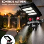 Güneş Enerjili 3 Lens Akıllı Güvenlik Kamerası LED Projektörlü Dış Mekan Koruma Sistemi