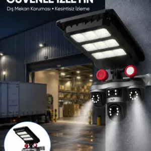 Solar Panelli 3 Lens Dış Mekan Güvenlik Kamerası Hareket Algılamalı LED Aydınlatmalı