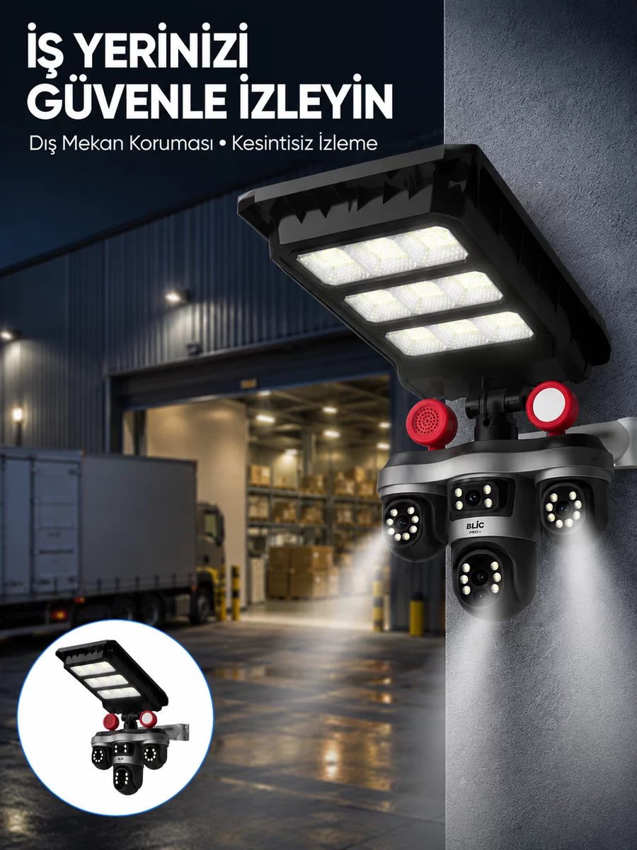 Solar Panelli 3 Lens Dış Mekan Güvenlik Kamerası Hareket Algılamalı LED Aydınlatmalı 1 Solar Panelli 3 Lens Dış Mekan Güvenlik Kamerası Hareket Algılamalı LED Aydınlatmalı