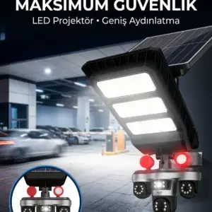 Güneş Enerjili Kablosuz Dış Mekan Güvenlik Kamerası Gece Görüşlü LED Projektörlü