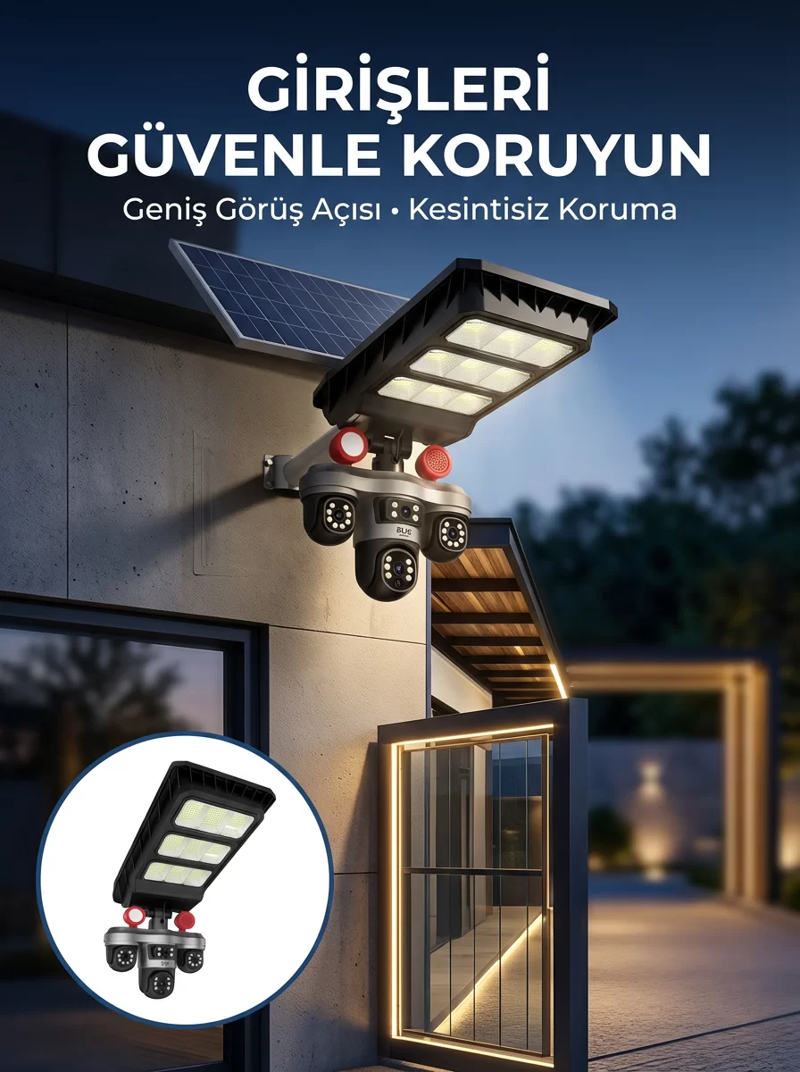 Akıllı Solar Güvenlik Kamerası 3 Lens Hareket Takip Özellikli Dış Ortam Kamera 1 Akıllı Solar Güvenlik Kamerası 3 Lens Hareket Takip Özellikli Dış Ortam Kamera