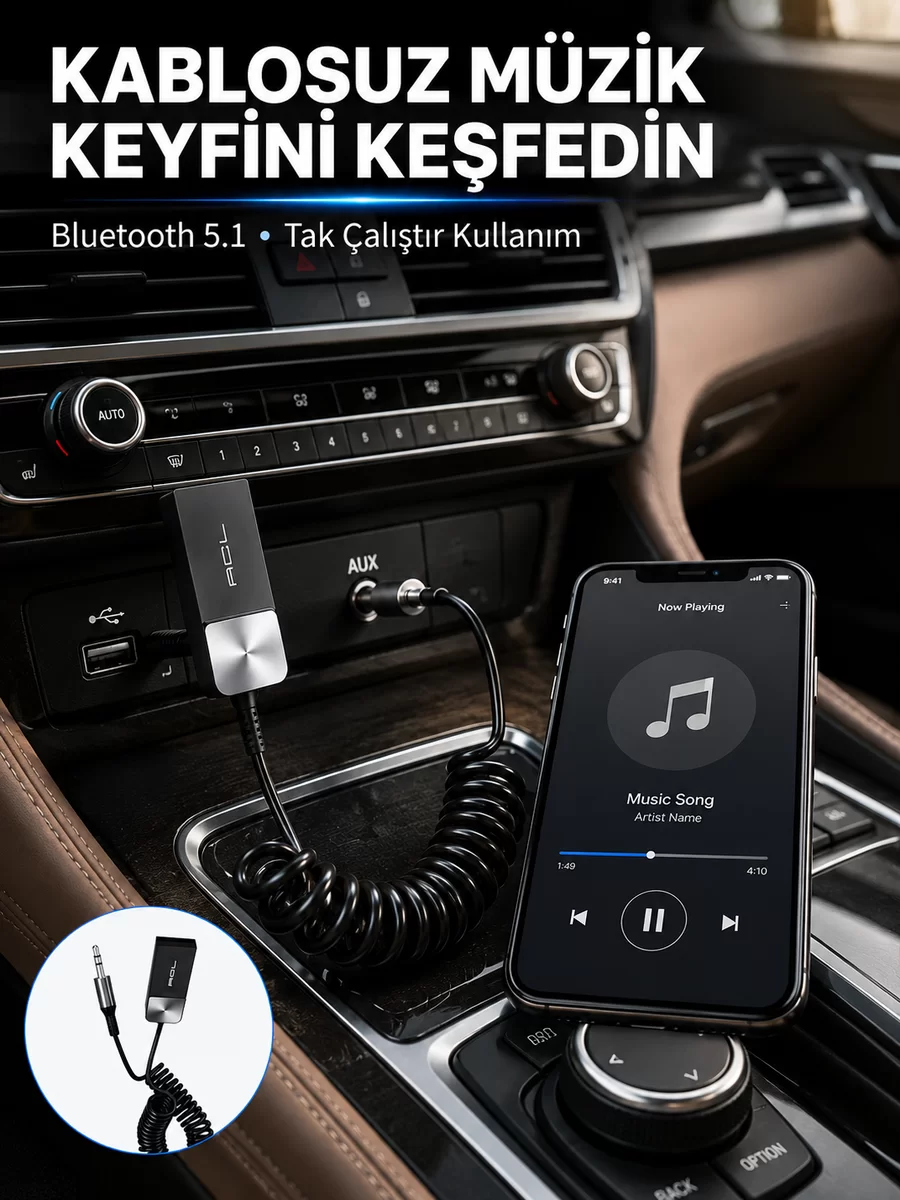 USB AUX Bluetooth Adaptörü Kablosuz Ses Aktarım Cihazı 1 USB AUX Bluetooth Adaptörü Kablosuz Ses Aktarım Cihazı