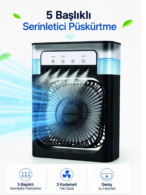 Modern Püskürtmeli Masaüstü Fan Geniş Su Haznesi 5 Sis Çıkışı 3 Kademe Fan Gücü 1 Modern Püskürtmeli Masaüstü Fan Geniş Su Haznesi 5 Sis Çıkışı 3 Kademe Fan Gücü