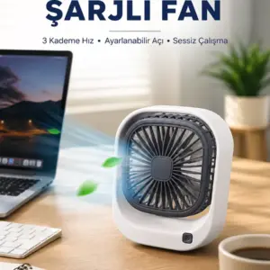 Taşınabilir Masaüstü Fan Ayarlanabilir Açılı Şarjlı Tasarım