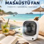 Şarjlı Masaüstü Fan 3 Kademeli Hız Ayarlı Güçlü Hava Akışı