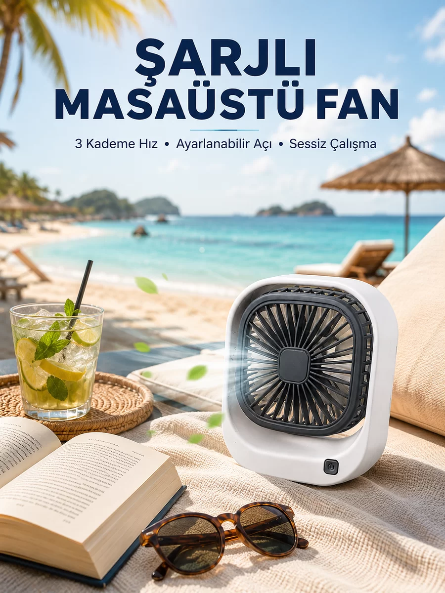 Şarjlı Masaüstü Fan 3 Kademeli Hız Ayarlı Güçlü Hava Akışı 1 Şarjlı Masaüstü Fan 3 Kademeli Hız Ayarlı Güçlü Hava Akışı