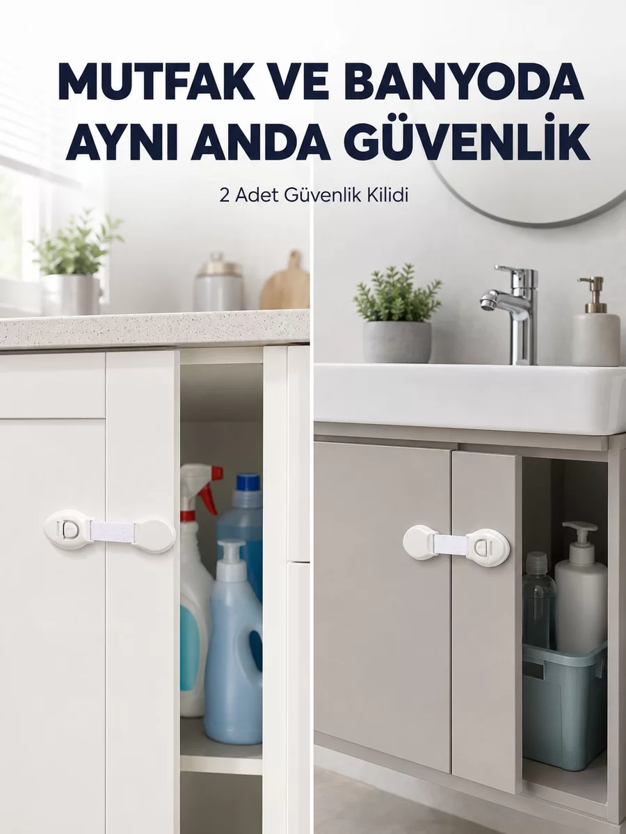 2'li Dolap ve Çekmece Güvenlik Kilidi Seti 1 2'li Dolap ve Çekmece Güvenlik Kilidi Seti