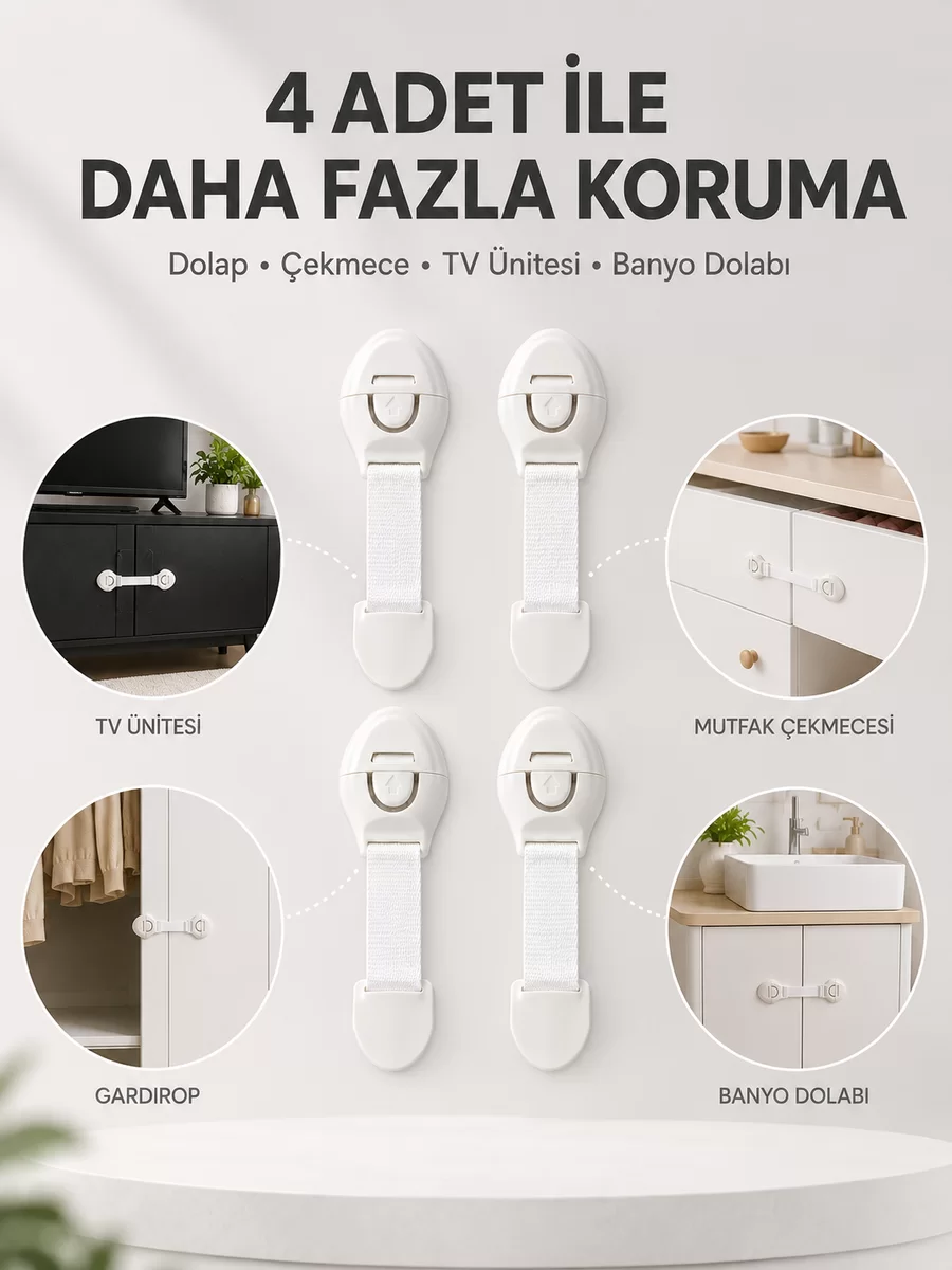 4'lü Çocuk Güvenlik Dolap ve Çekmece Kilidi 1 4'lü Çocuk Güvenlik Dolap ve Çekmece Kilidi