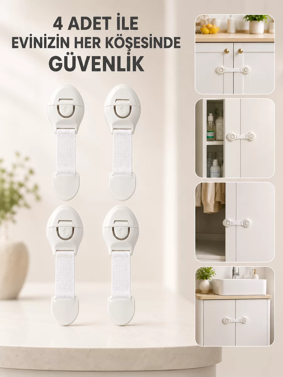 4 Adet Çok Amaçlı Çocuk Güvenlik Kilidi Dolap, Çekmece ve Gardırop İçin 1 4 Adet Çok Amaçlı Çocuk Güvenlik Kilidi Dolap, Çekmece ve Gardırop İçin