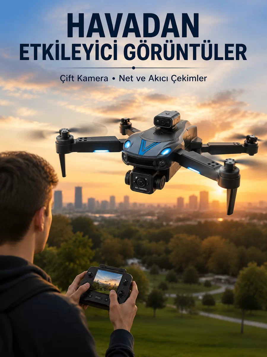 Katlanabilir Çift Kameralı Drone Uzaktan Kumandalı Hava Aracı 1 Katlanabilir Çift Kameralı Drone Uzaktan Kumandalı Hava Aracı