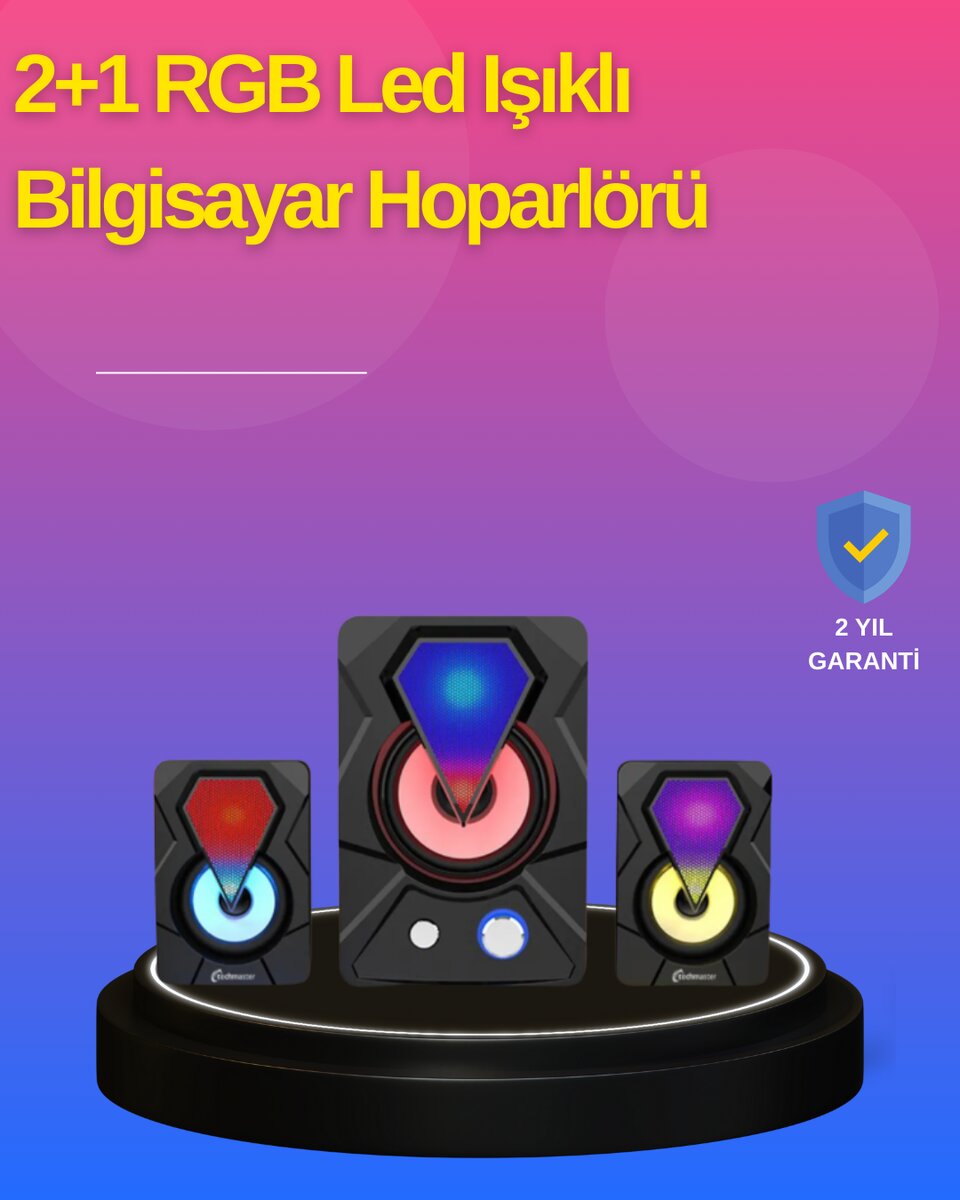 2.1 Kanal RGB LED Oyun Hoparlörü Subwoofer Destekli 1 2.1 Kanal RGB LED Oyun Hoparlörü Subwoofer Destekli