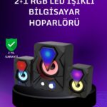 USB Bağlantılı RGB 2.1 Hoparlör Seti Derin Bas ve Renkli Işık