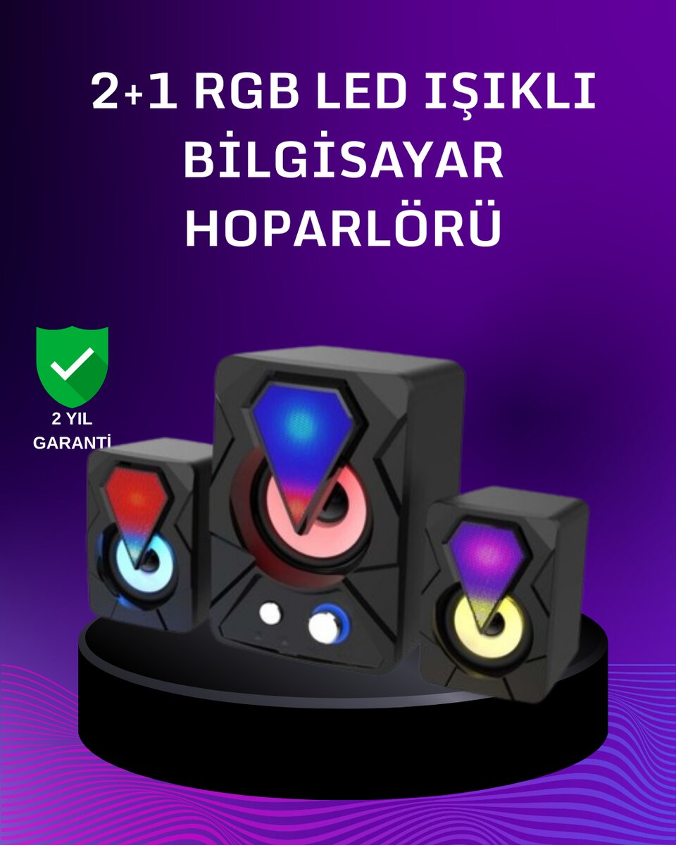 USB Bağlantılı RGB 2.1 Hoparlör Seti Derin Bas ve Renkli Işık 1 USB Bağlantılı RGB 2.1 Hoparlör Seti Derin Bas ve Renkli Işık
