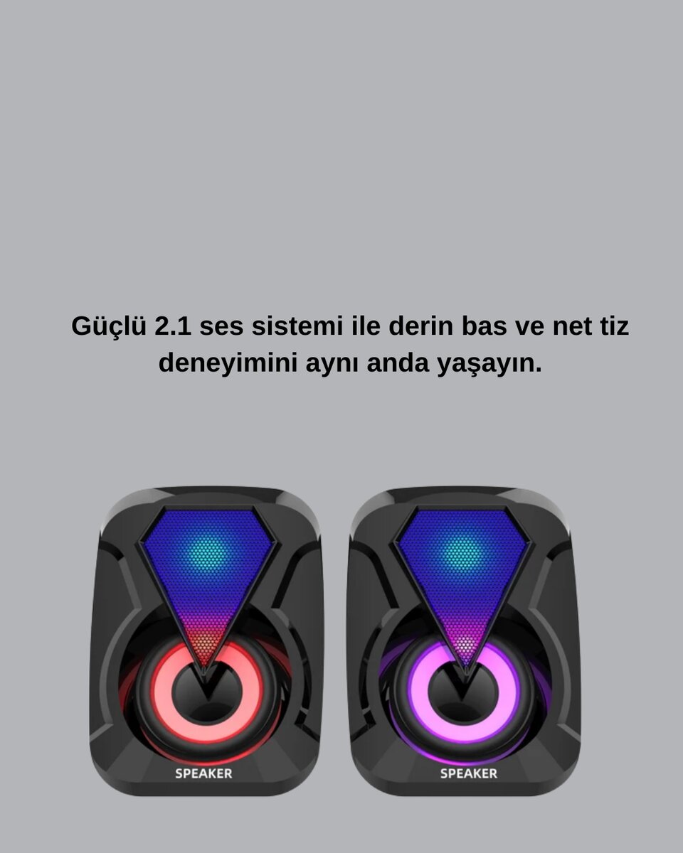 USB Bağlantılı RGB 2.1 Hoparlör Seti Derin Bas ve Renkli Işık 2 USB Bağlantılı RGB 2.1 Hoparlör Seti Derin Bas ve Renkli Işık - Görsel 2