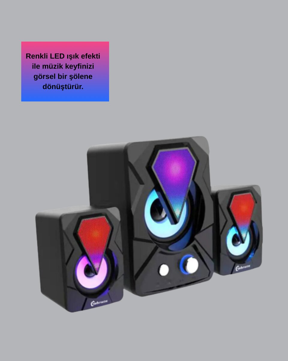 USB Bağlantılı RGB 2.1 Hoparlör Seti Derin Bas ve Renkli Işık 4 USB Bağlantılı RGB 2.1 Hoparlör Seti Derin Bas ve Renkli Işık - Görsel 4