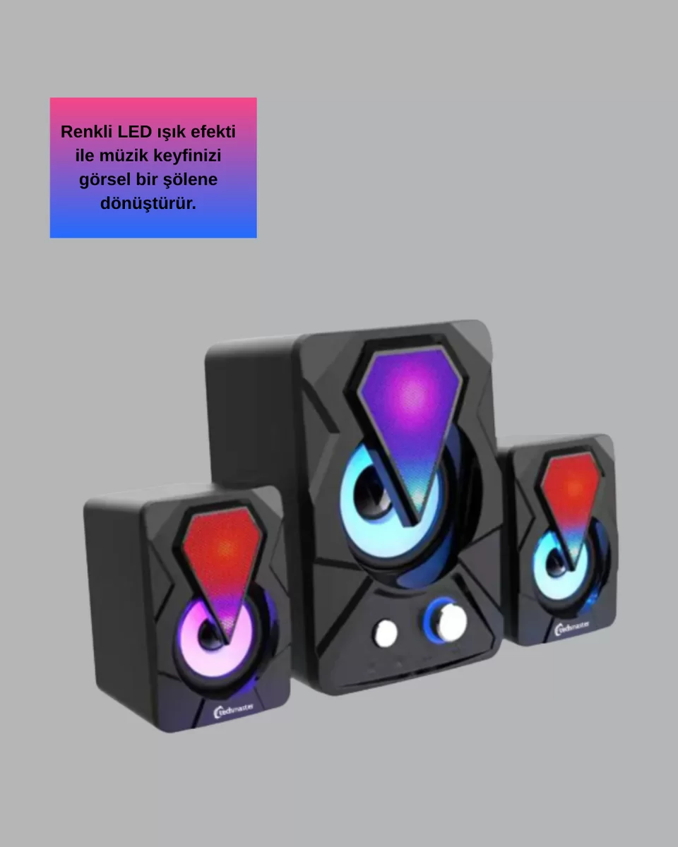 2+1 RGB LED Işıklı Güçlü Bas Sistemli Bilgisayar Hoparlörü 4 2+1 RGB LED Işıklı Güçlü Bas Sistemli Bilgisayar Hoparlörü - Görsel 4