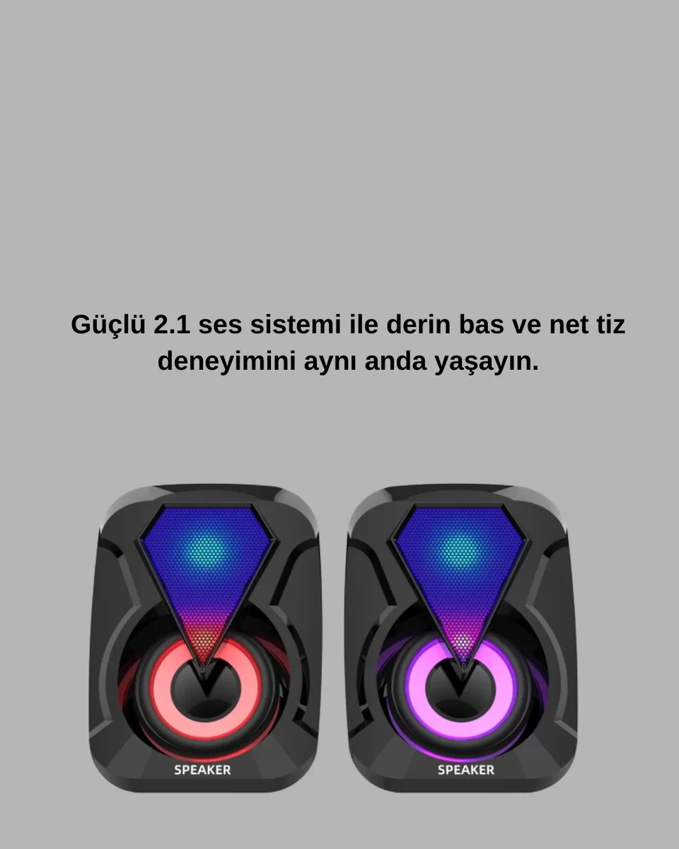 RGB LED Aydınlatmalı Bilgisayar Oyun Hoparlör Sistemi 2 RGB LED Aydınlatmalı Bilgisayar Oyun Hoparlör Sistemi - Görsel 2