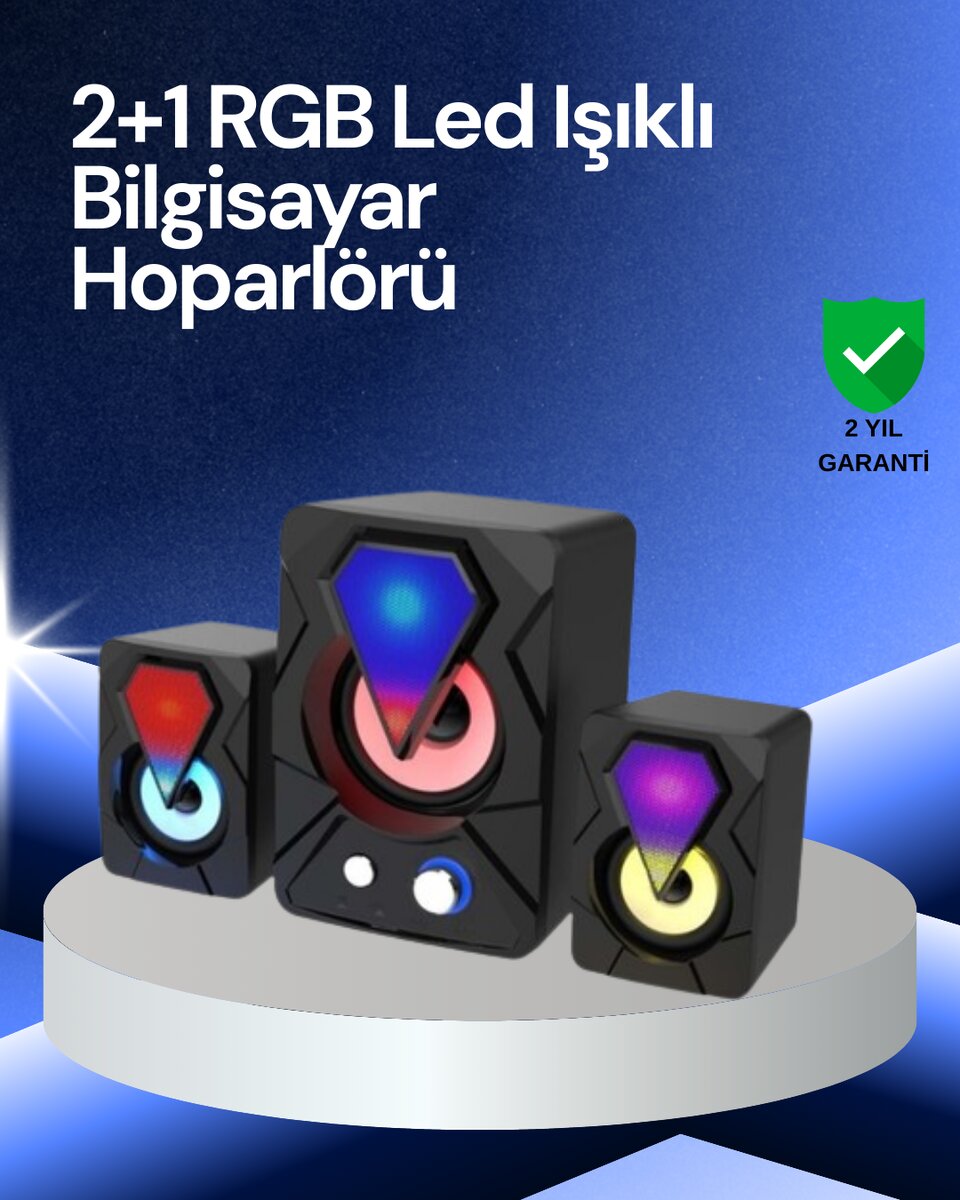 RGB LED Işıklı 2.1 USB Oyun Hoparlörü Derin Bas ve Net Ses 1 RGB LED Işıklı 2.1 USB Oyun Hoparlörü Derin Bas ve Net Ses