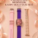 3 Kordonlu Rose Gold Kasalı Kadın Akıllı Saat Seti