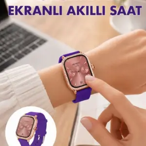 Pembe Mor ve Metal Kordonlu Akıllı Saat Hediye Seti