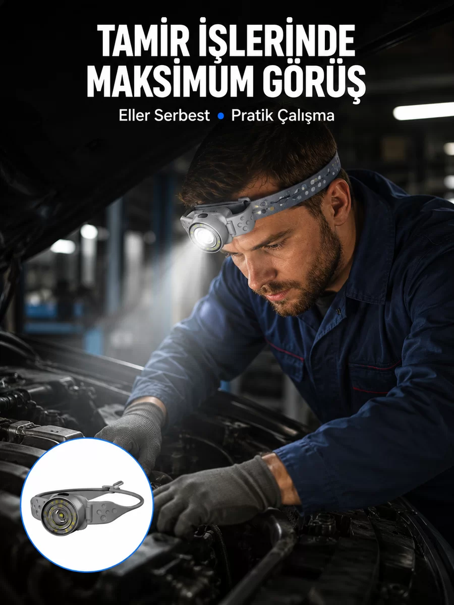 LED Kafa Feneri Eller Serbest Kullanım İçin Güçlü Işık Kaynağı 1 LED Kafa Feneri Eller Serbest Kullanım İçin Güçlü Işık Kaynağı