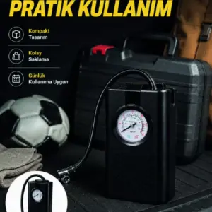 Taşınabilir Araç Hava Pompası Analog Manometreli Lastik Şişirme Pompası