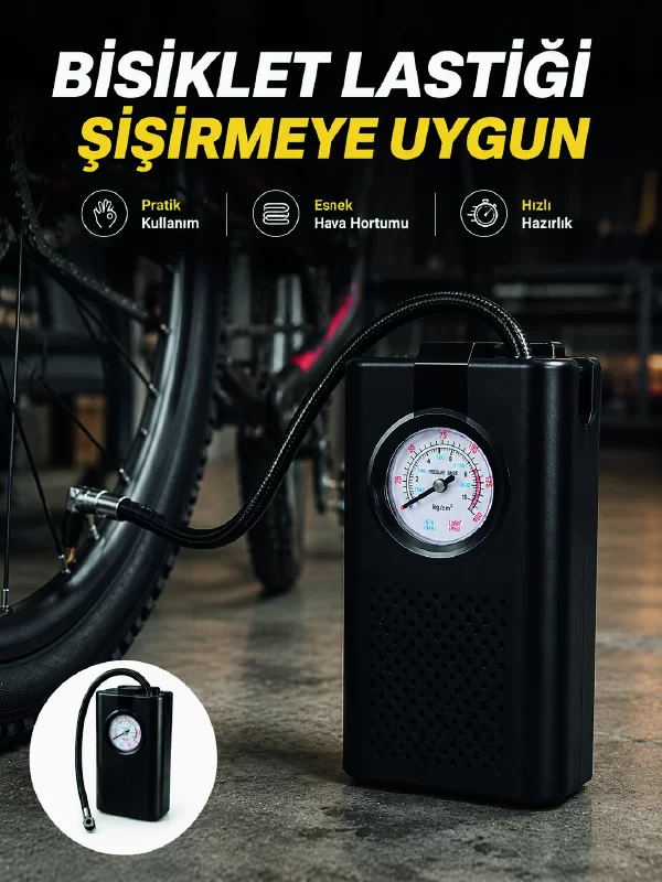 Analog Manometreli Kompakt Araç Hava Pompası Lastik Şişirme Cihazı 1 Analog Manometreli Kompakt Araç Hava Pompası Lastik Şişirme Cihazı
