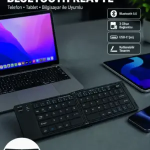 Katlanabilir Bluetooth Klavye 3 Cihaz Bağlantılı Kablosuz Taşınabilir Klavye