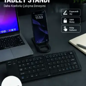 Bluetooth Katlanabilir Klavye USB-C Şarjlı 3 Cihaz Bağlantılı Taşınabilir Klavye