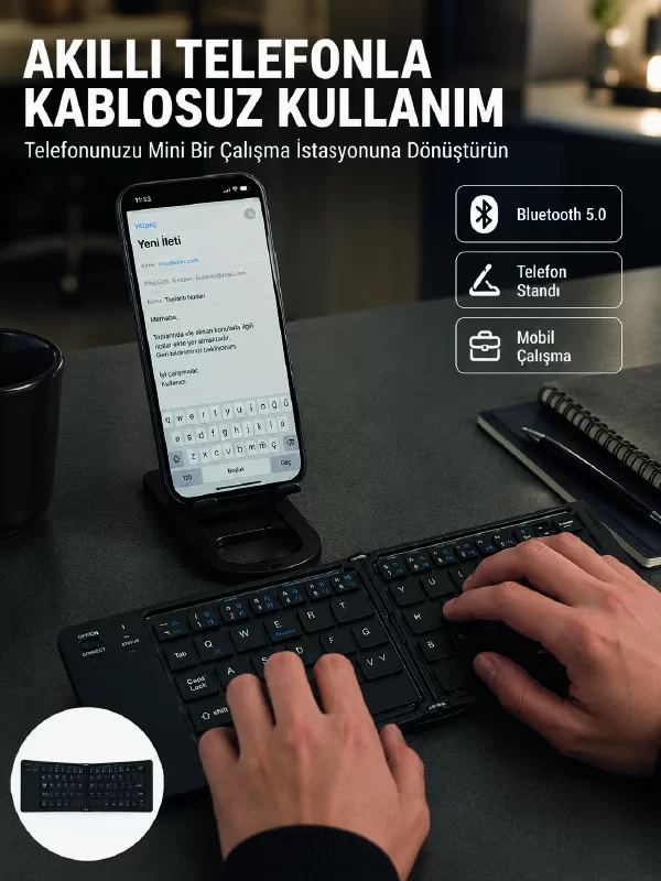 Taşınabilir Katlanabilir Bluetooth Klavye iOS Android Windows Uyumlu 1 Taşınabilir Katlanabilir Bluetooth Klavye iOS Android Windows Uyumlu