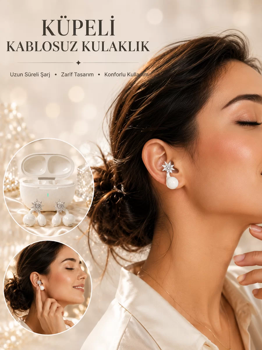Küpeli Kablosuz Bluetooth Kulaklık Uzun Süreli Şarj Özellikli 1 Küpeli Kablosuz Bluetooth Kulaklık Uzun Süreli Şarj Özellikli