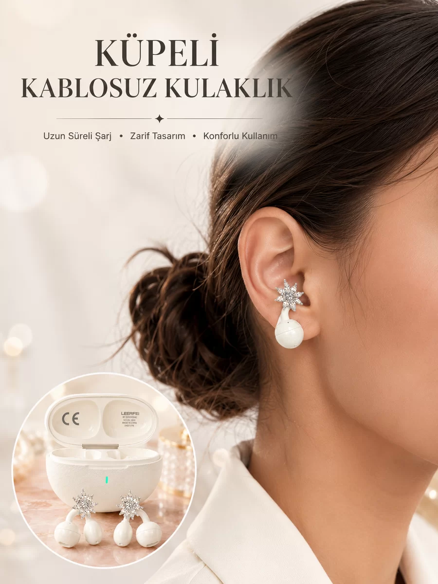 Bluetooth Bağlantılı Küpeli Kablosuz Kulaklık Uzun Pil Ömrü 1 Bluetooth Bağlantılı Küpeli Kablosuz Kulaklık Uzun Pil Ömrü