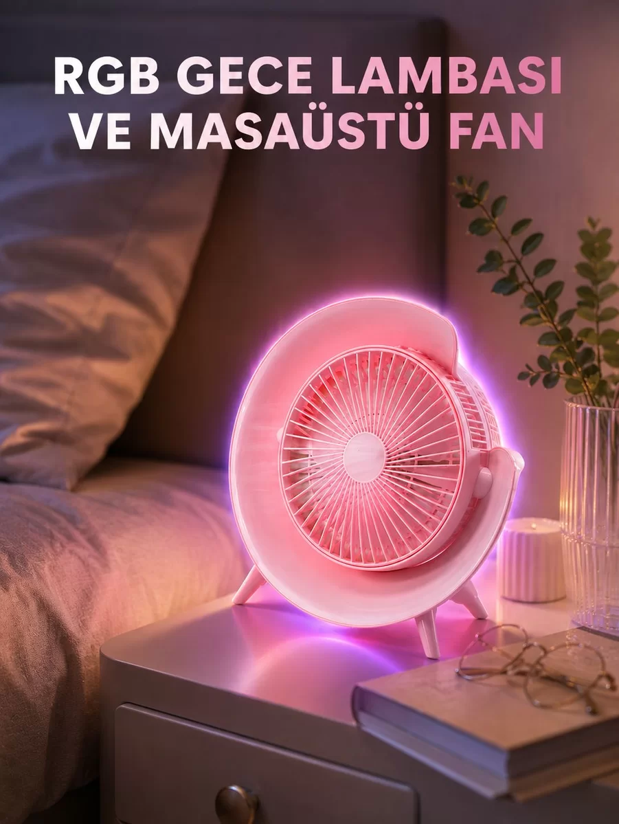Gece Lambalı Renk Değiştiren Masaüstü Fan 1 Gece Lambalı Renk Değiştiren Masaüstü Fan