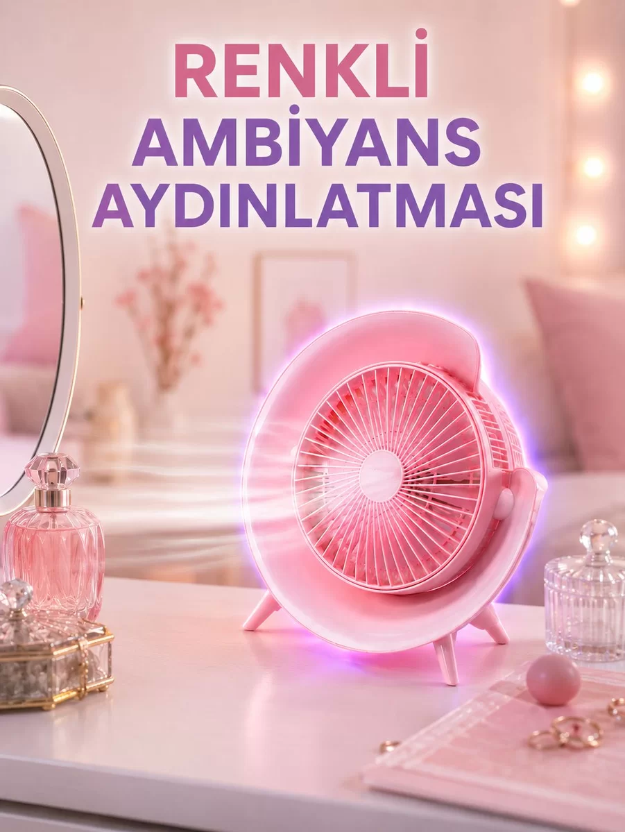 3 Hız Ayarlı USB Şarjlı RGB Masa Fanı 1 3 Hız Ayarlı USB Şarjlı RGB Masa Fanı