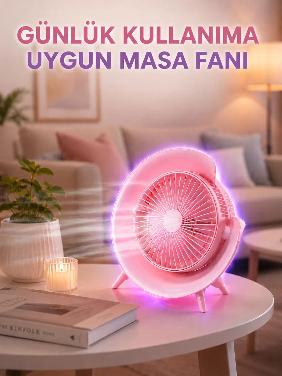 Renkli Ambiyans Işıklı Taşınabilir Masaüstü Vantilatör 1 Renkli Ambiyans Işıklı Taşınabilir Masaüstü Vantilatör