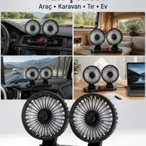 Araç Karavan ve Tır İçin Çift Fanlı Mini Vantilatör