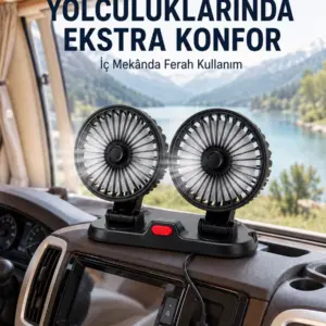 USB Bağlantılı Çift Başlıklı Araç İçi Soğutma Vantilatörü