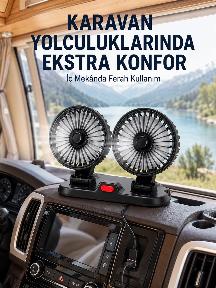 USB Bağlantılı Çift Başlıklı Araç İçi Soğutma Vantilatörü 1 USB Bağlantılı Çift Başlıklı Araç İçi Soğutma Vantilatörü