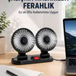 Araç ve Ev Kullanımına Uygun Çift Başlıklı Masaüstü Vantilatör