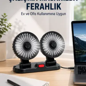 Araç ve Ev Kullanımına Uygun Çift Başlıklı Masaüstü Vantilatör