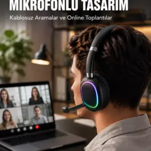 Kablosuz Bluetooth 5.0 Kulaklık RGB Işıklı Tasarım
